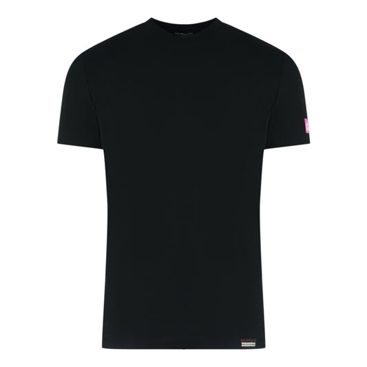 Dsquared2 Pink Icon Box Logo on Sleeve Black Underwear T-Shirt