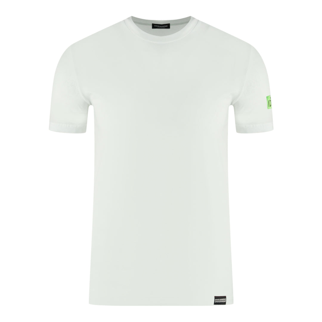 Dsquared2 Green Icon Box Logo on Sleeve White Underwear T-Shirt