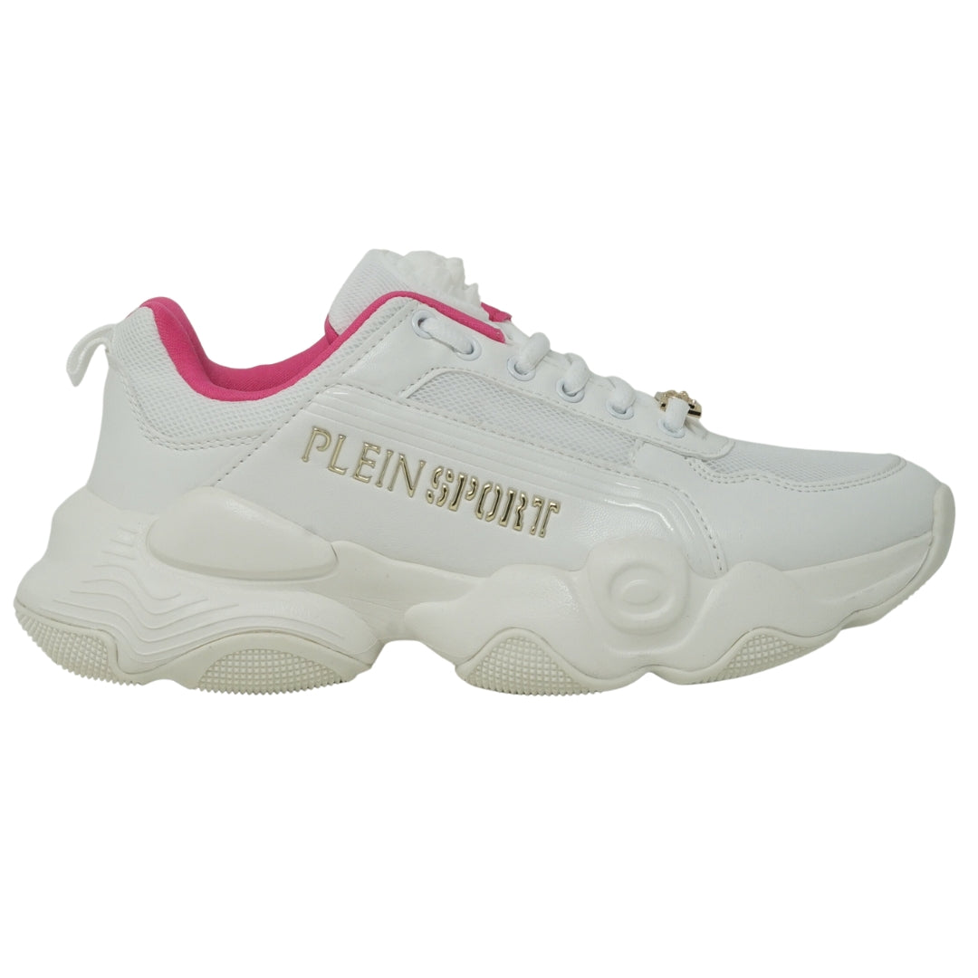 Plein Sport Gold Branded Logo White Sneakers