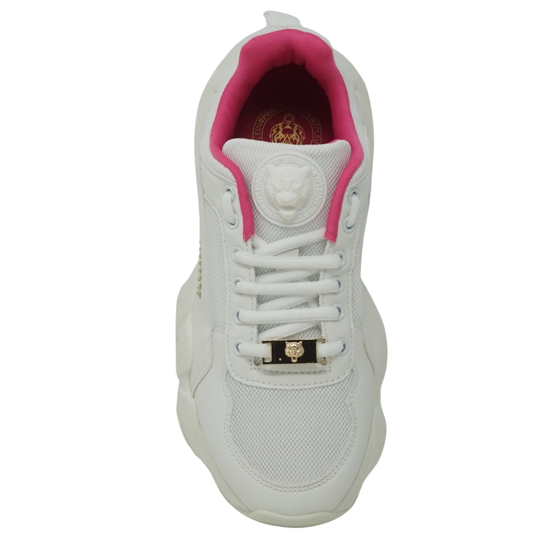 Plein Sport Gold Branded Logo White Sneakers