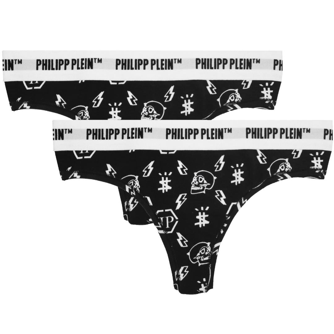 Philipp Plein Symbols Logo Black Underwear Thongs Two Pack