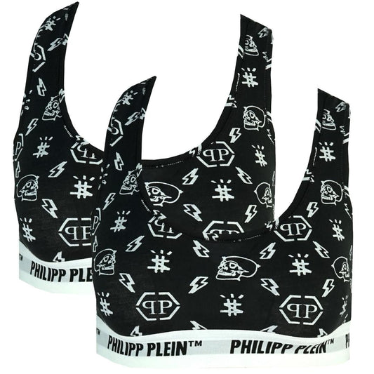 Philipp Plein Symbols Logo Black Underwear Sports Bra Two Pack