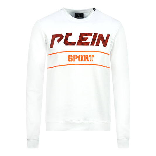 Philipp Plein Sport Orange Bold Logo White Jumper