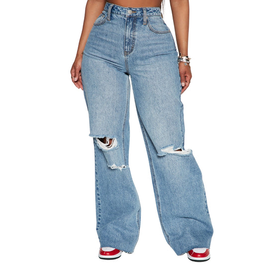 Fashion Nova Tough Love Baggy Ripped Jeans - Medium Wash Jeans