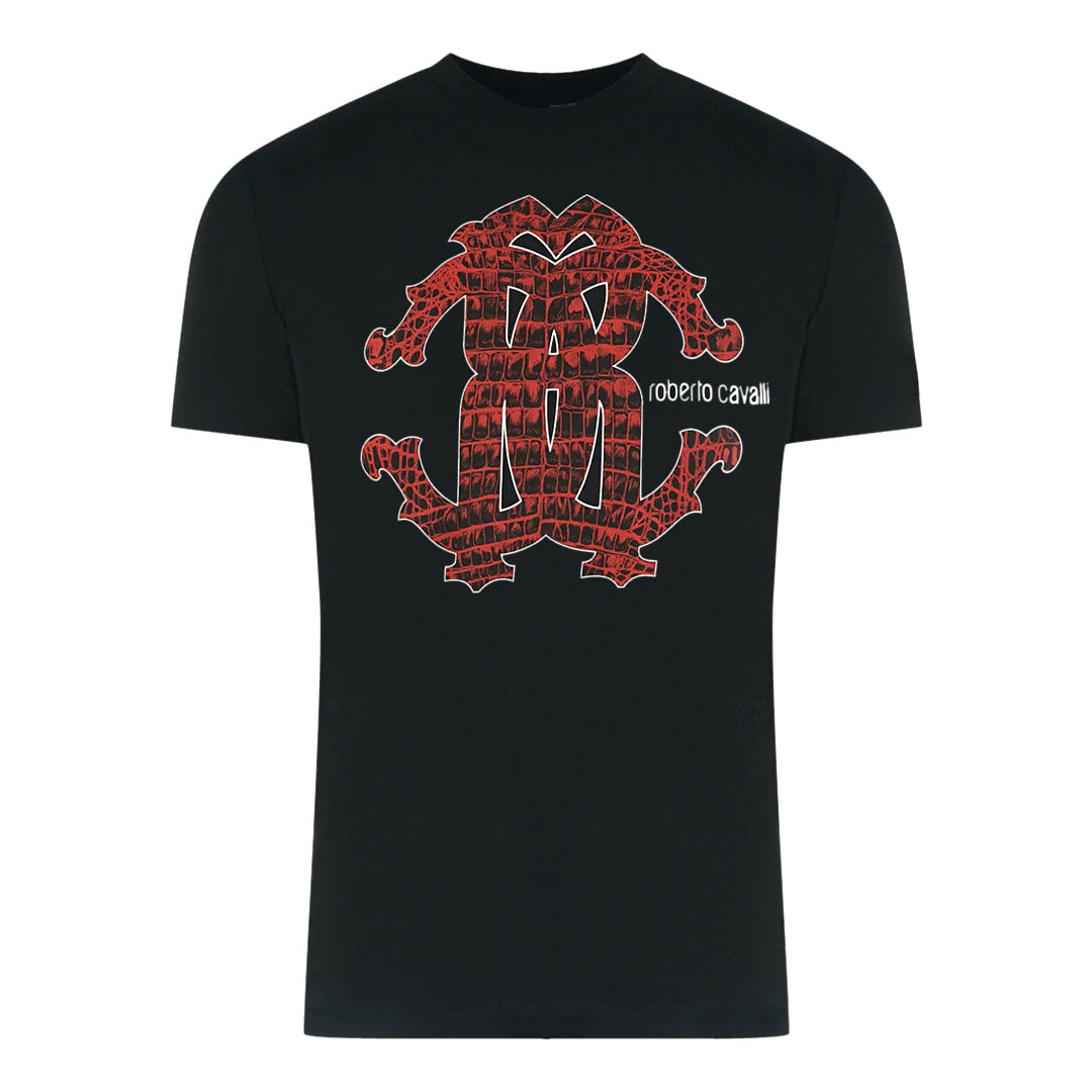 Roberto Cavalli Scale Print Logo Black T-Shirt