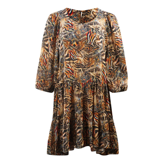 Inoa Golden Eagle 120214 Brown Long Sleeve Silk Ruffle Layered Dress