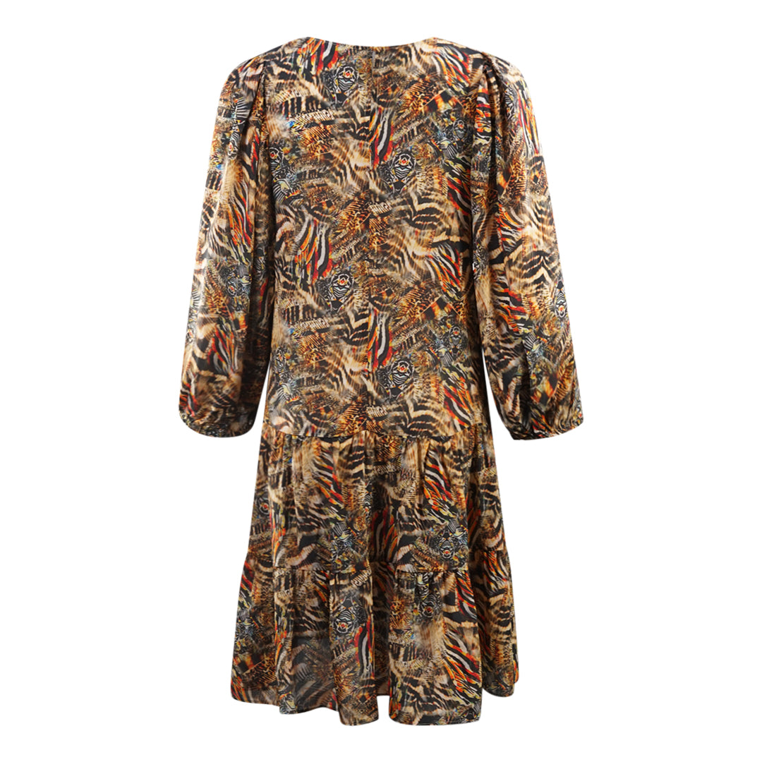 Inoa Golden Eagle 120214 Brown Long Sleeve Silk Ruffle Layered Dress