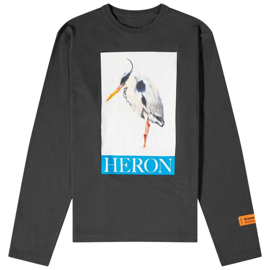 Heron Preston Boxed Painted Heron Bird Logo Long Sleeved Black T-Shirt
