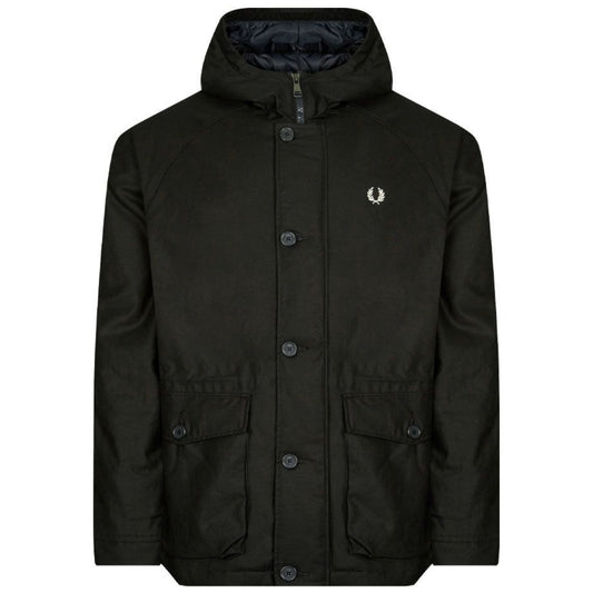 Fred Perry Short Cotton Twill Parka Night Green Hooded Jacket