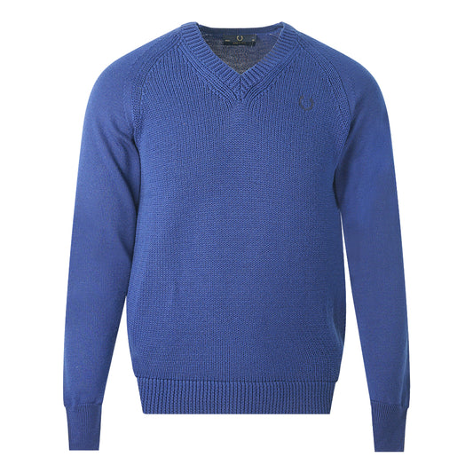 Fred Perry V-Neck Cable Blue Jumper