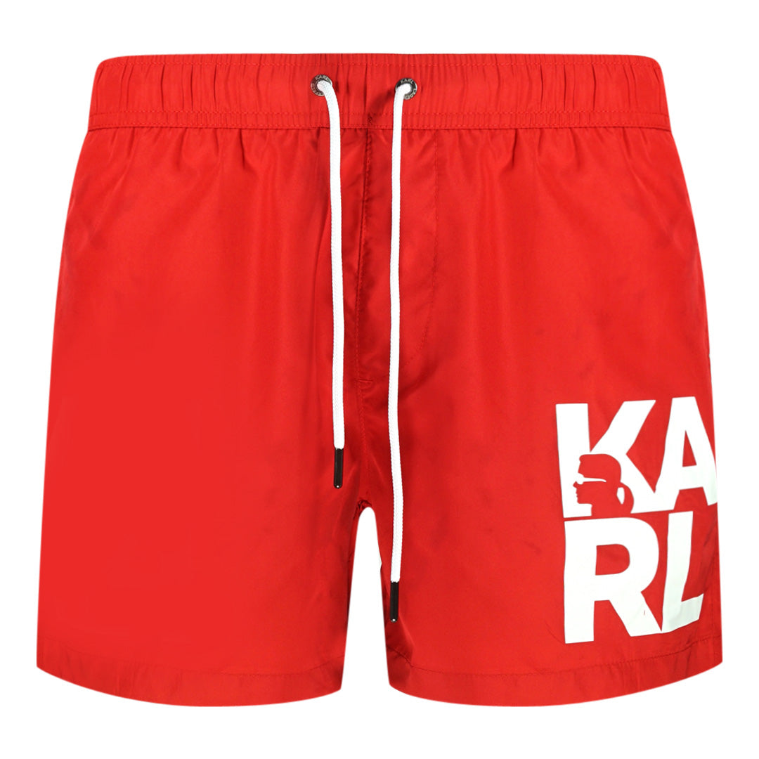 Karl Lagerfeld Block Logo Red Swim Shorts