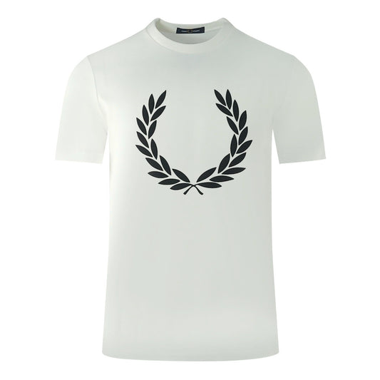 Fred Perry Large Flock Laurel Wreath Logo White T-Shirt
