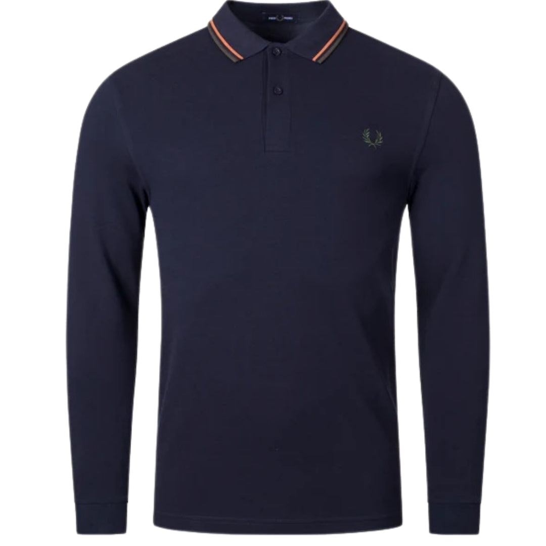 Fred Perry Twin Tipped Collar Dark Navy Blue Long Sleeve Polo Shirt