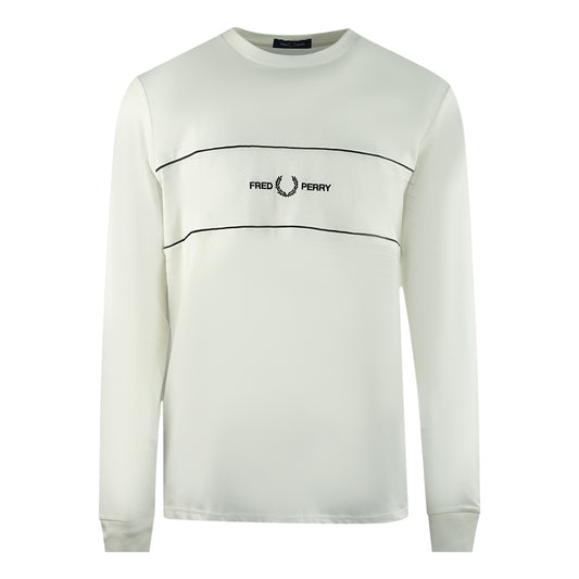 Fred Perry Embroidered Panel Long Sleeve Snow White T-Shirt