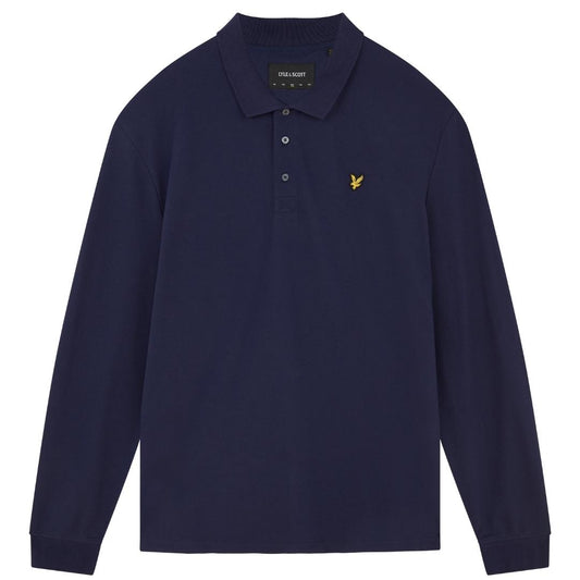 Lyle & Scott Branded Chest Logo Navy Blue Long Sleeve Polo Shirt