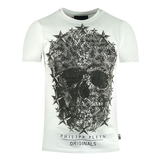 Philipp Plein Lincon Large Skull Crystal Design White T-Shirt