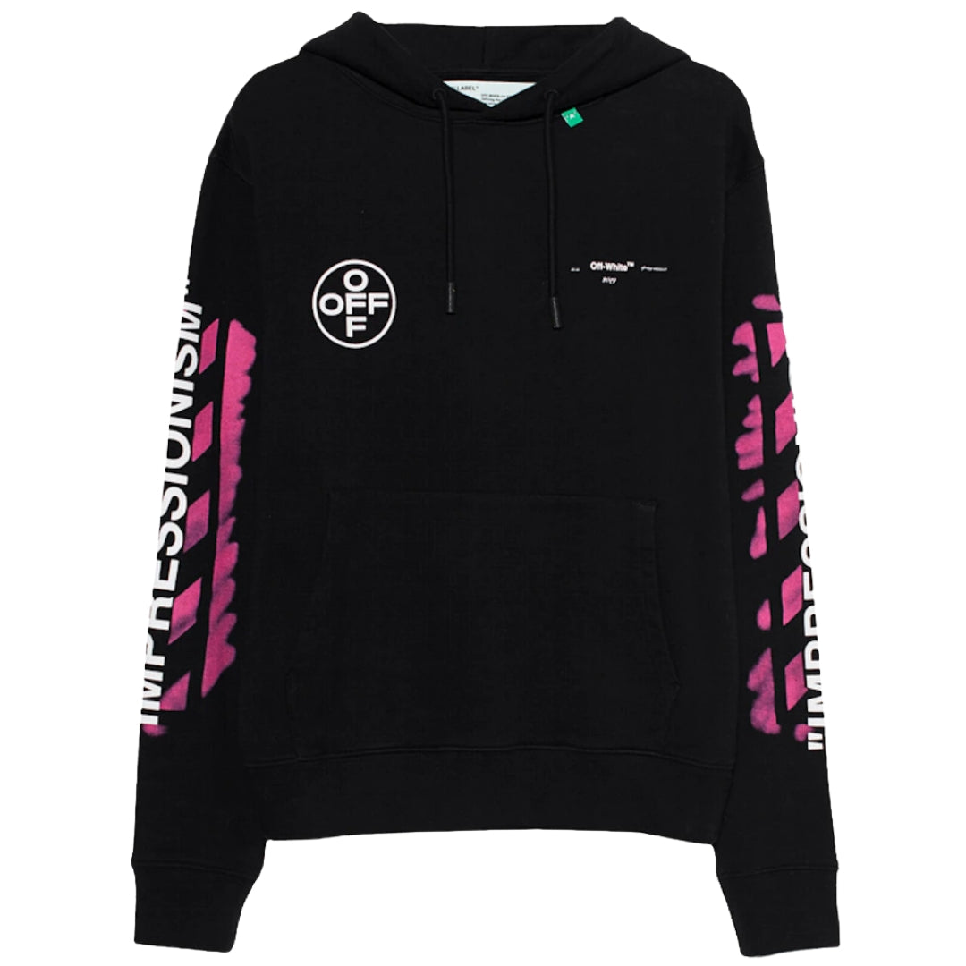 Off-White Bright Pink Acrylic Arrow Slim Fit Black Hoodie