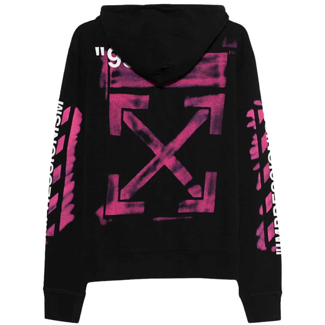 Off White Bright Pink Acrylic Arrow Slim Fit Black Hoodie Nova Clothing