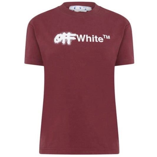 Off-White Spray Helvetica Casual Burgundy T-Shirt