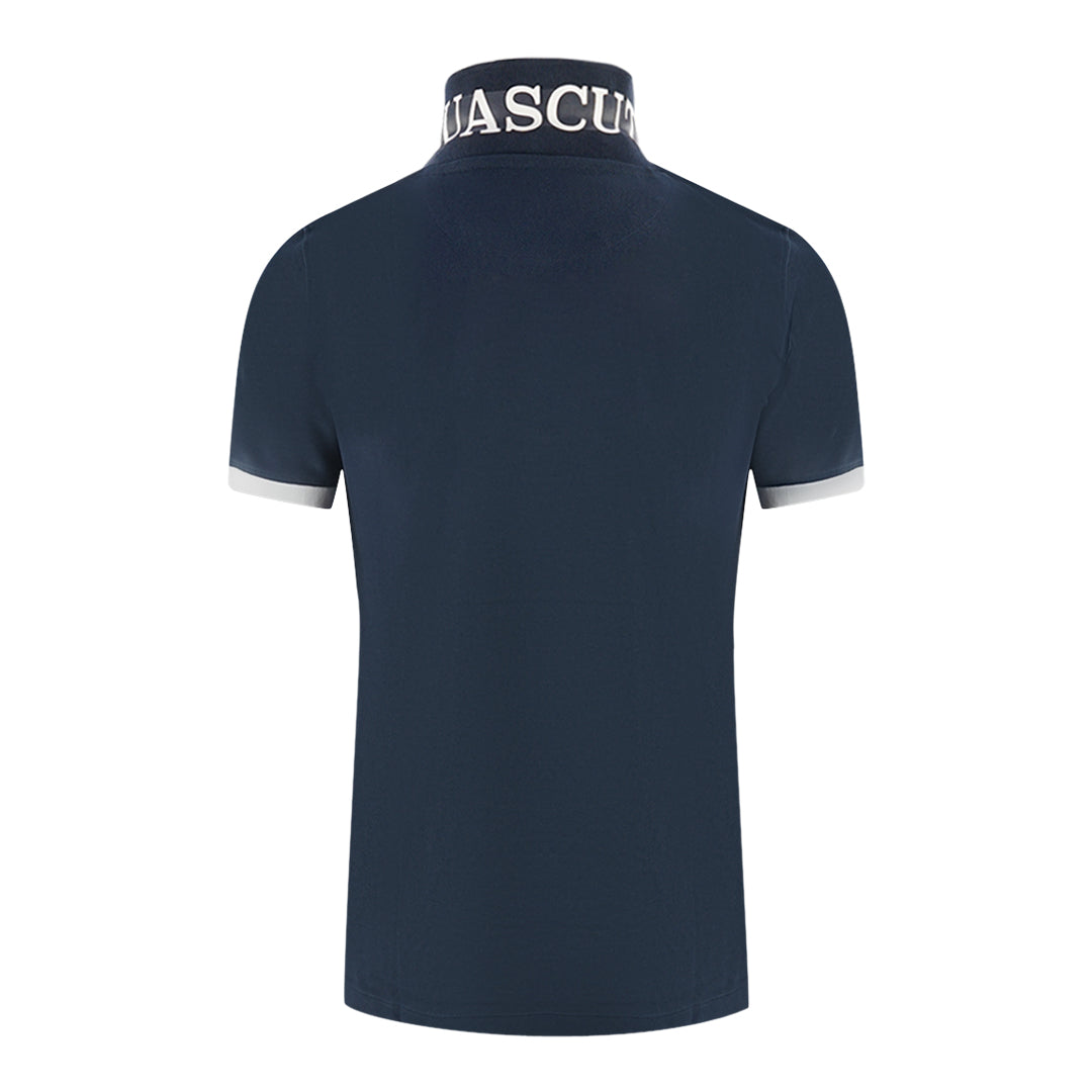 Aquascutum Branded Collar Navy Blue Polo Shirt