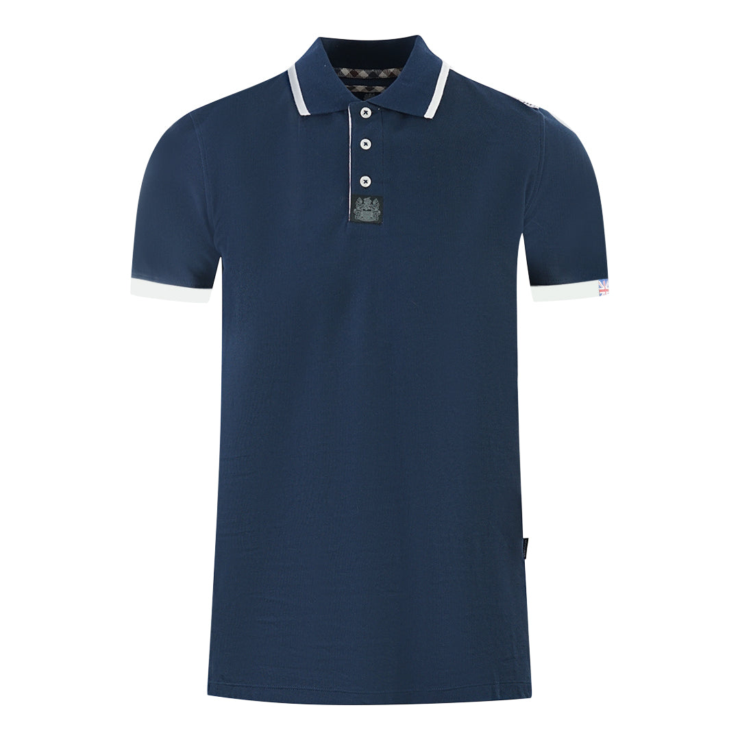Aquascutum Branded Shoulder Tipped Navy Blue Polo Shirt