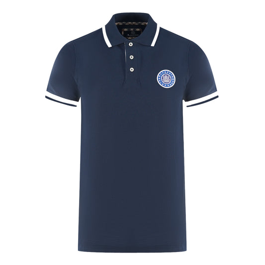 Aquascutum London Embroidered Badge Navy Blue Polo Shirt