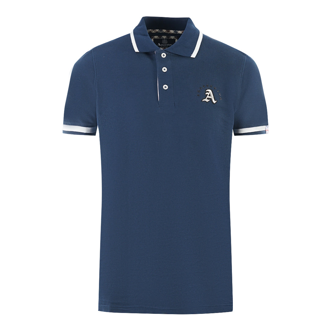 Aquascutum Embossed A Tipped Navy Blue Polo Shirt