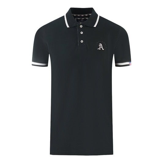 Aquascutum Embossed A Tipped Black Polo Shirt
