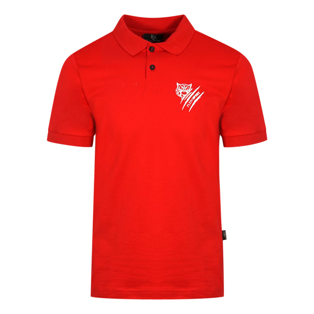 Plein Sport Tiger Slash Logo Red Polo Shirt