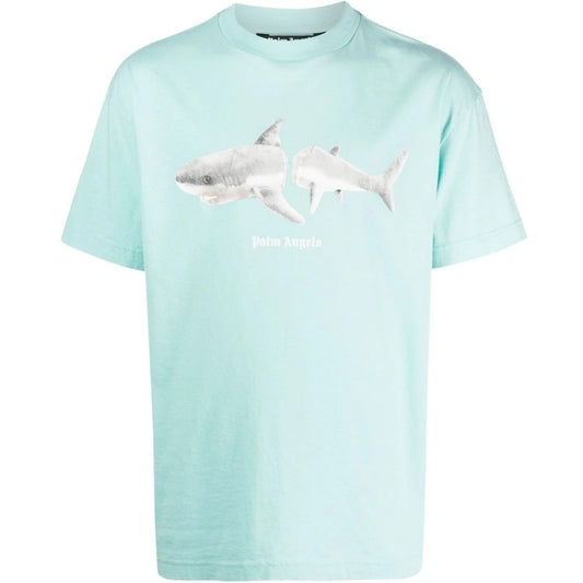 Palm Angels Classic Shark Design Light Blue T-Shirt