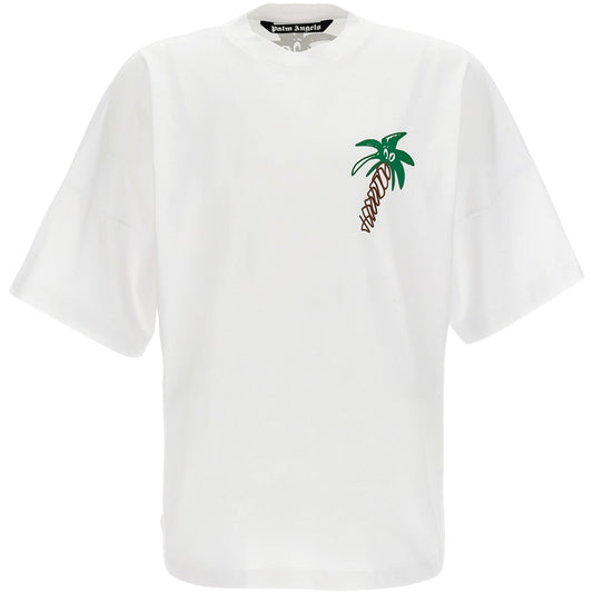 Palm Angels Sketchy Palm Tree Design Oversized Fit White T-Shirt