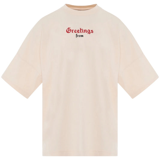 Palm Angels California Logo Oversized Fit Beige T-Shirt