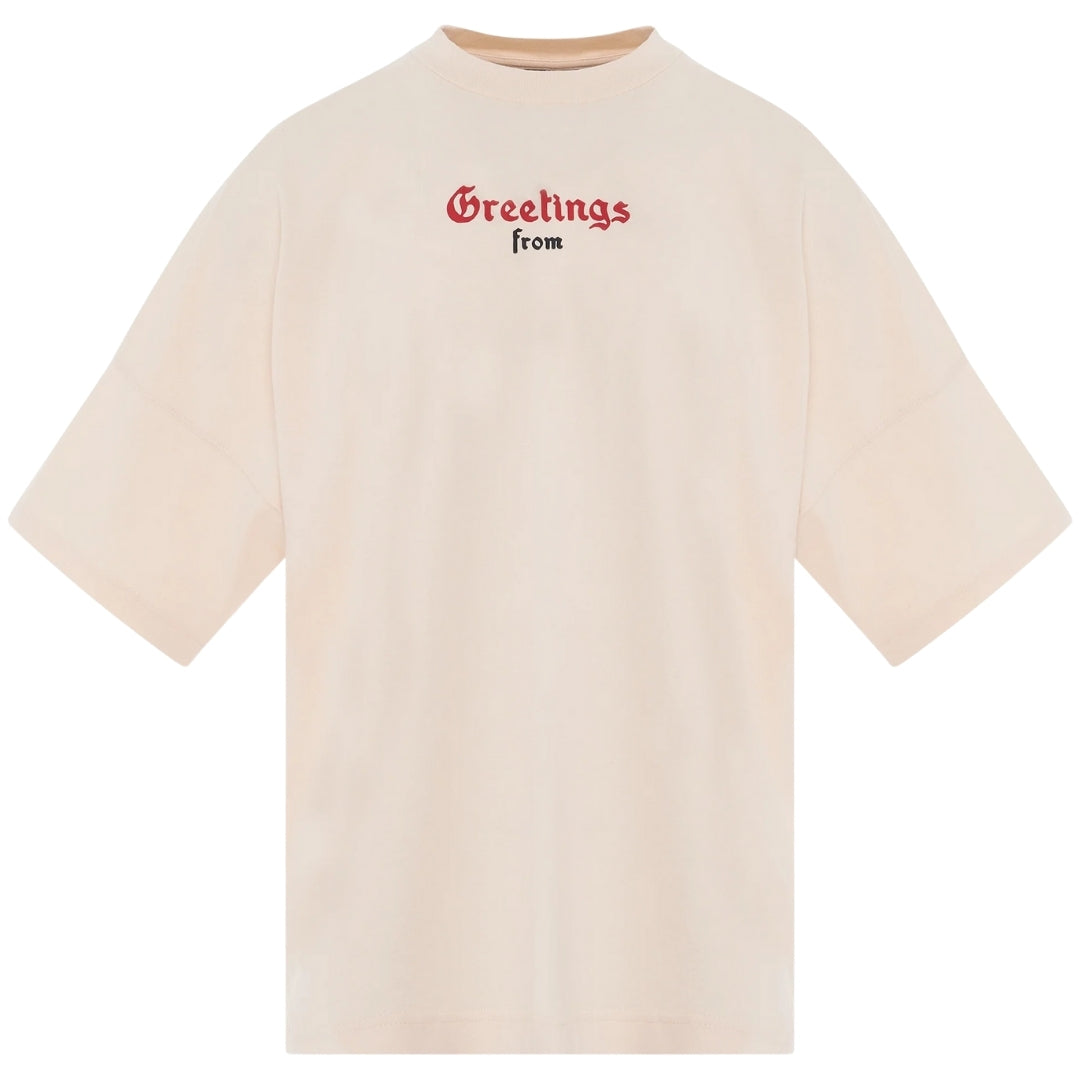 Palm Angels California Logo Oversized Fit Beige T-Shirt