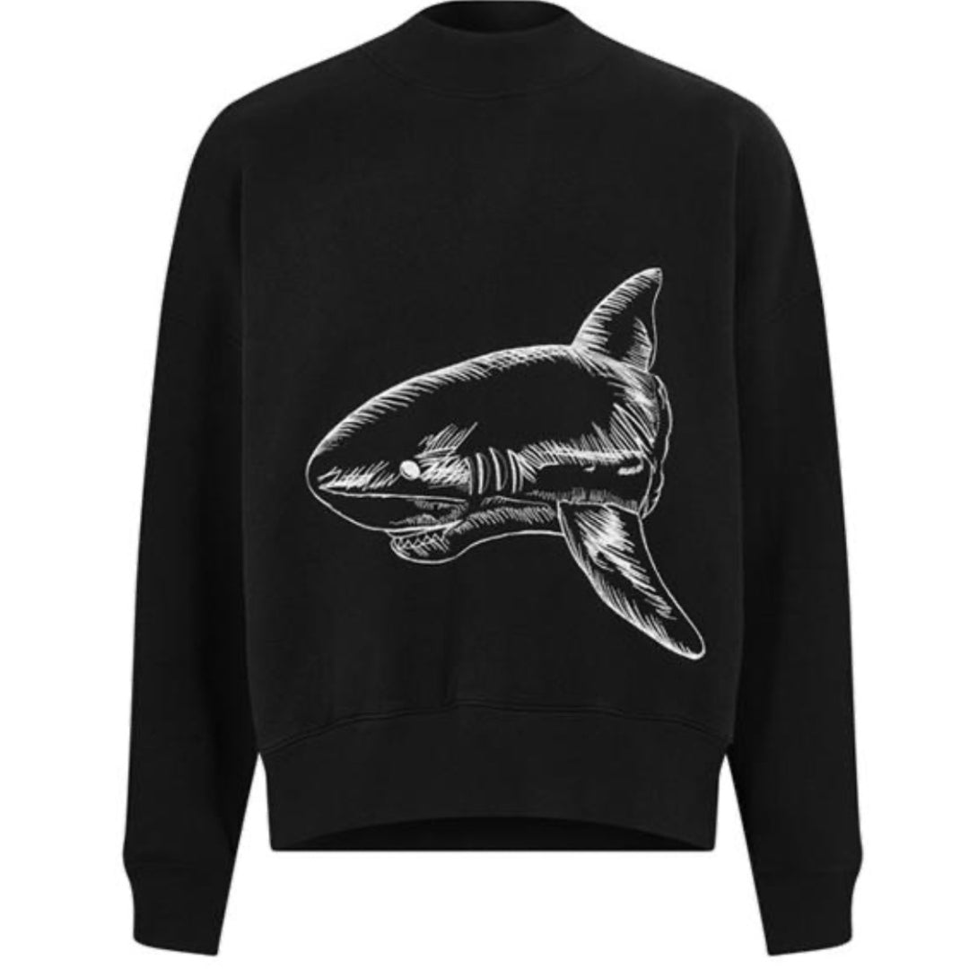 Palm Angels Split Shark Logo Crew Neck Black Sweater