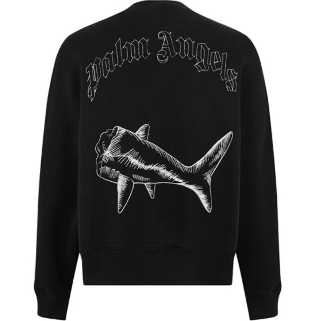 Palm Angels Split Shark Logo Crew Neck Black Sweater