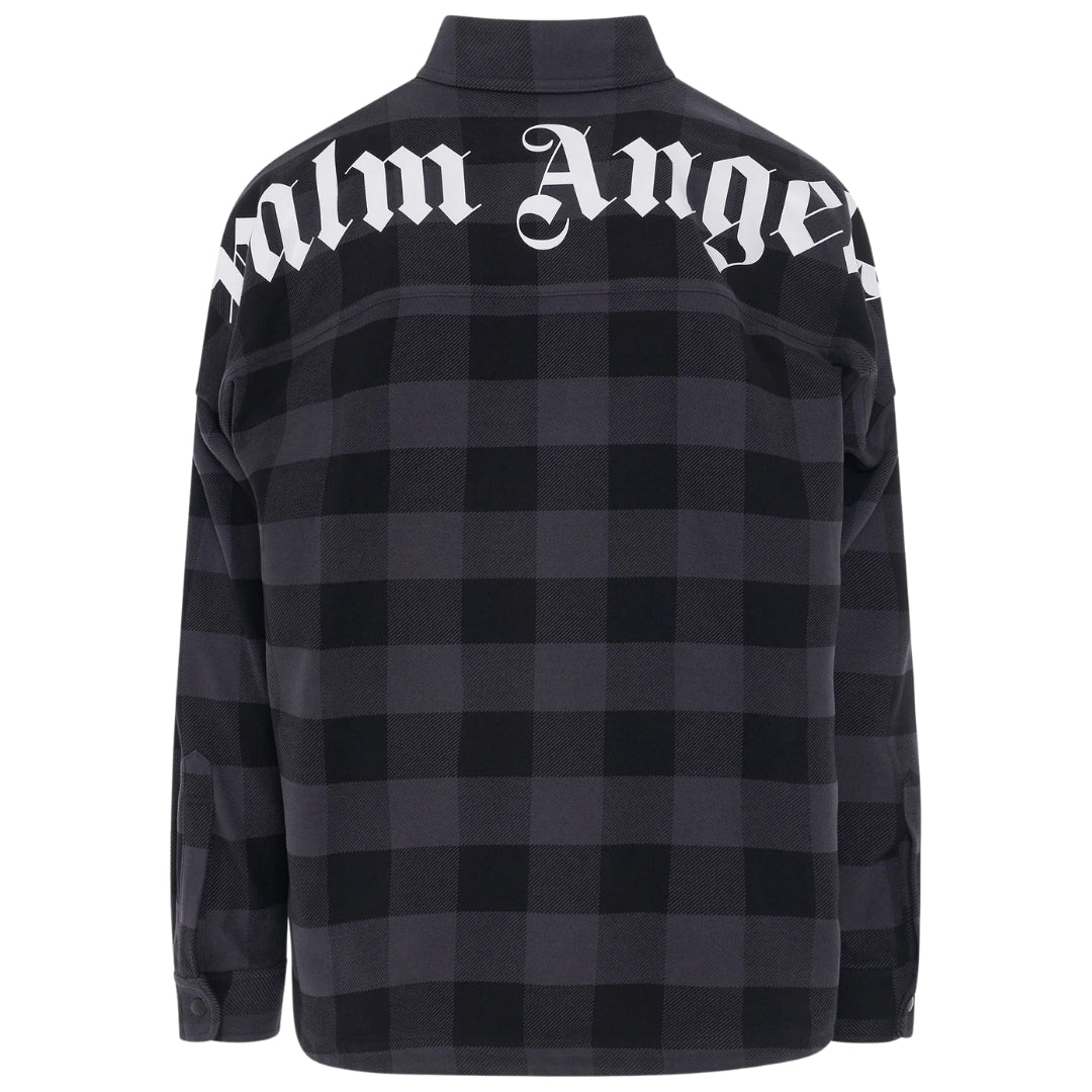 Palm Angels Curved Logo Checked Black Shirt