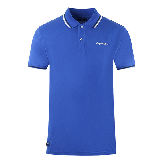 Aquascutum Twin Tipped Collar Brand Logo Royal Blue Polo Shirt