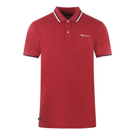Aquascutum Twin Tipped Collar Brand Logo Bordeaux Red Polo Shirt