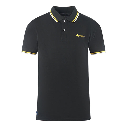 Aquascutum Twin Tipped Collar Brand Logo Black Polo Shirt