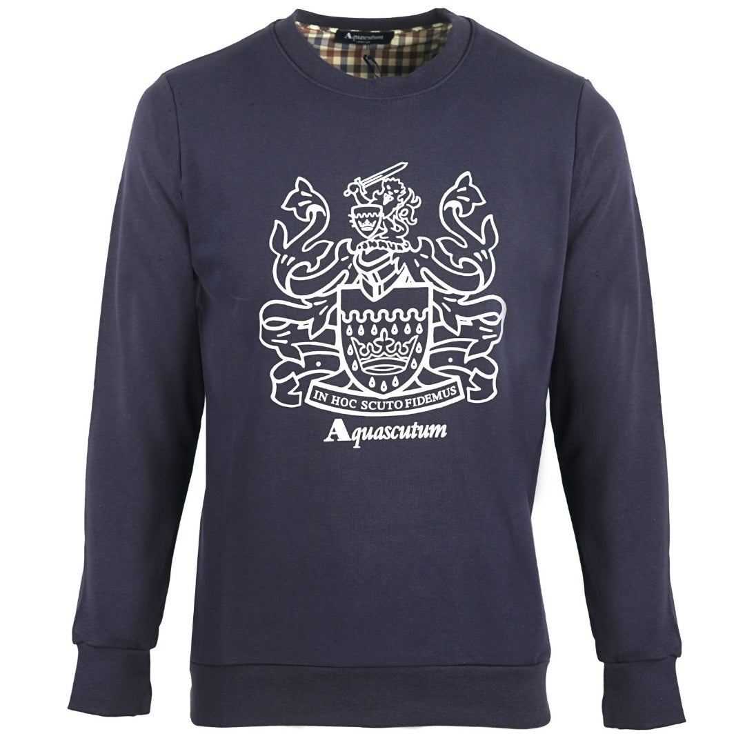 Aquascutum Large Crest Crew Neck Navy Sweatshirt - Nova Clothing
