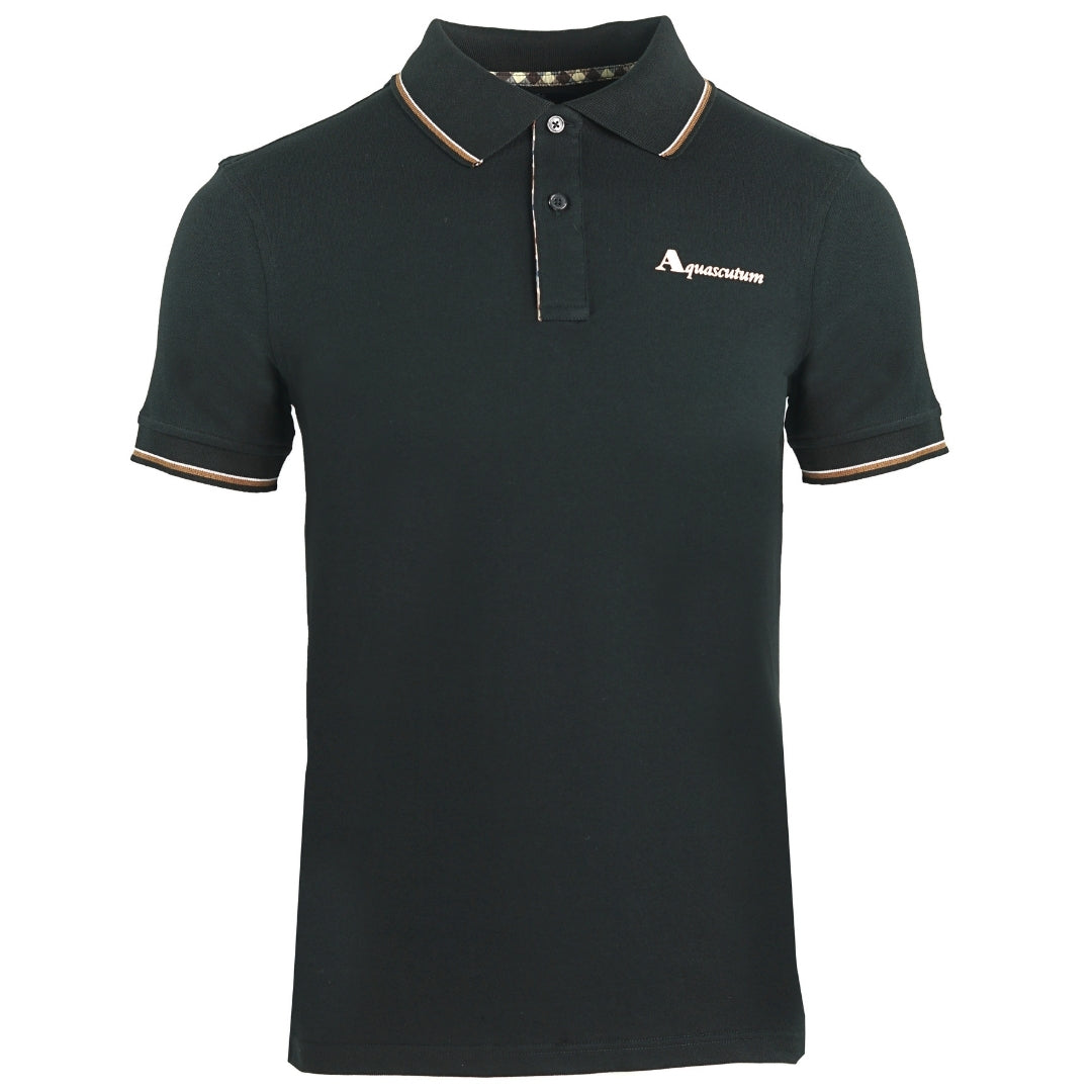 Aquascutum Tipped Collar Black Polo Shirt - Nova Clothing