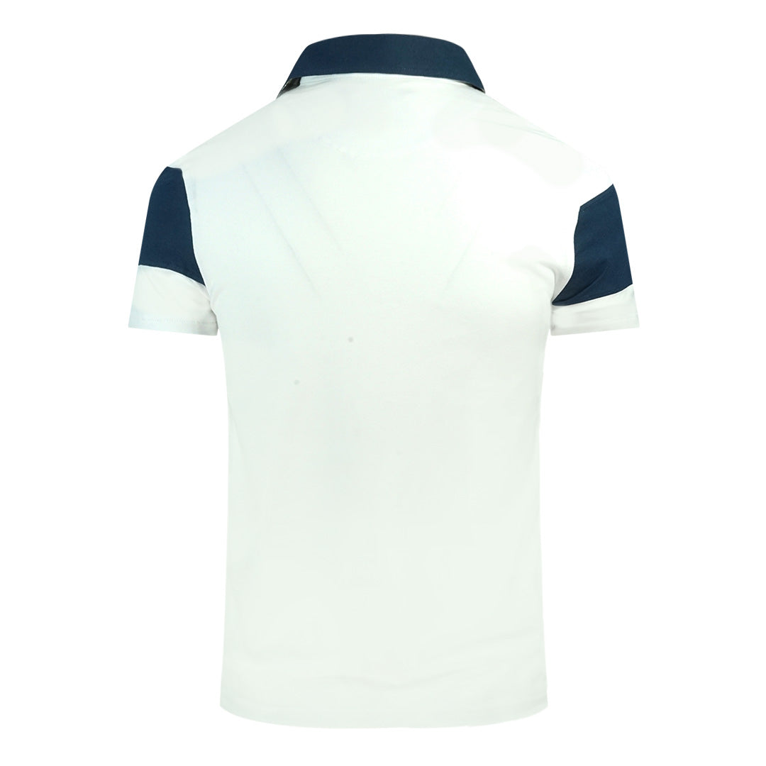 Aquascutum Colour Block Aldis Crest Chest Logo White Polo Shirt