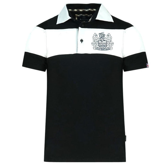 Aquascutum Colour Block Aldis Crest Chest Logo Black Polo Shirt