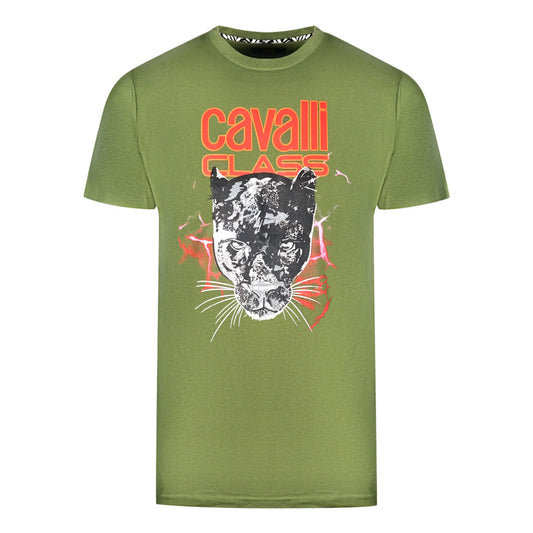 Cavalli Class Lightning Panther Design Green T-Shirt