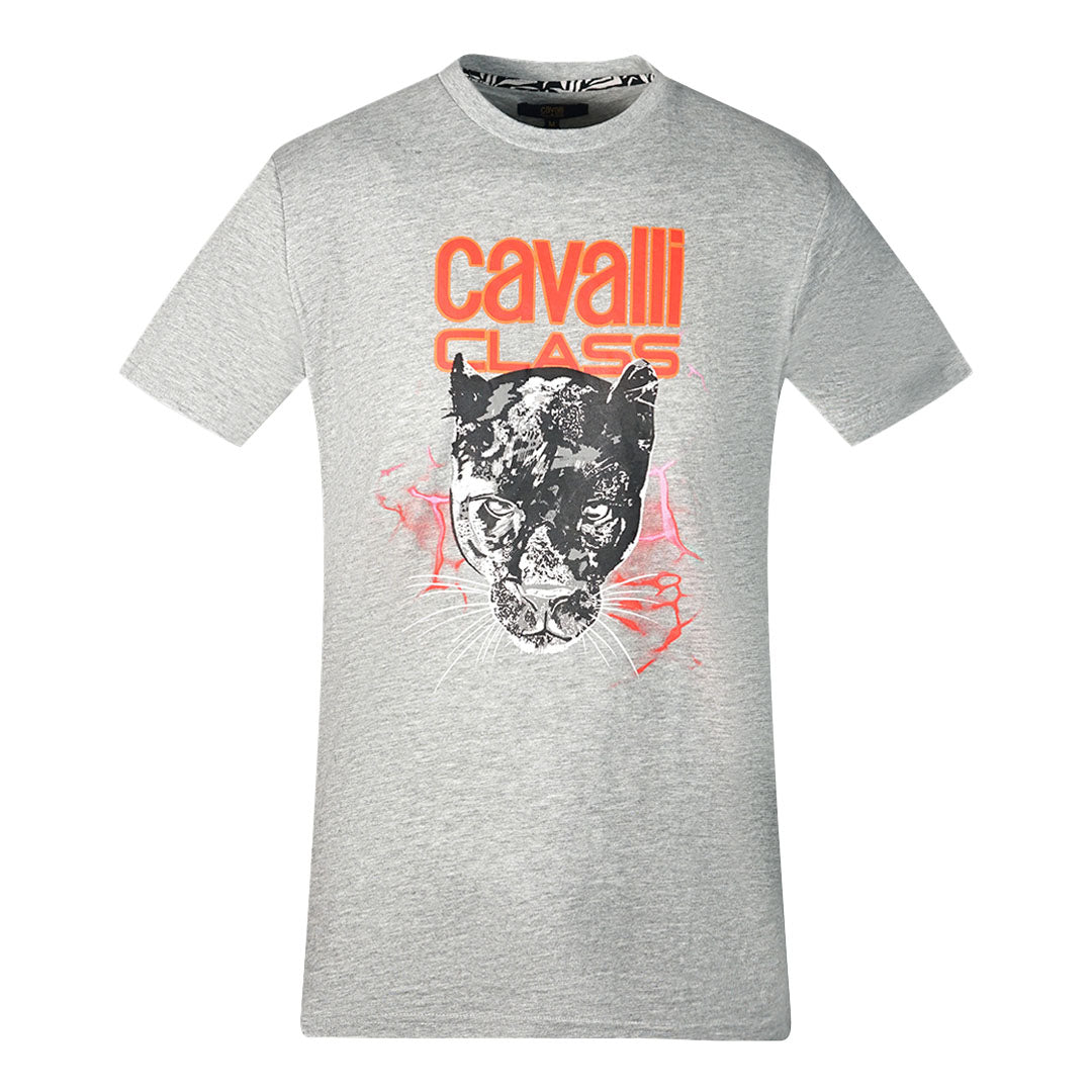 Cavalli Class Lightning Panther Design Grey T-Shirt