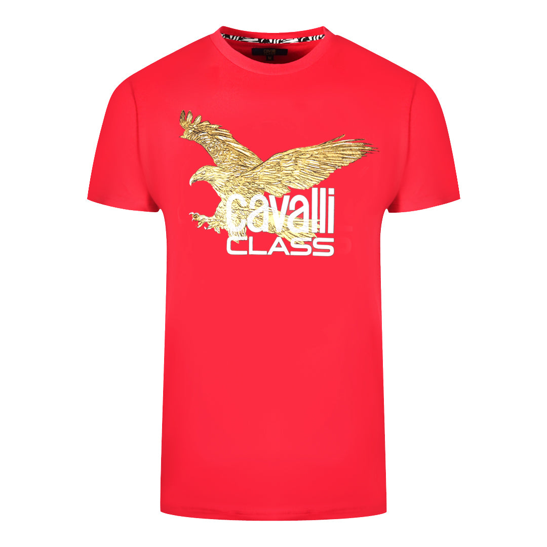 Cavalli Class Gold Eagle Logo Red T-Shirt