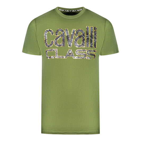 Cavalli Class Snake Skin Logo Green T-Shirt
