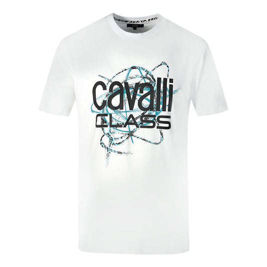 Cavalli Class Snake Skin Scribble Logo White T-Shirt