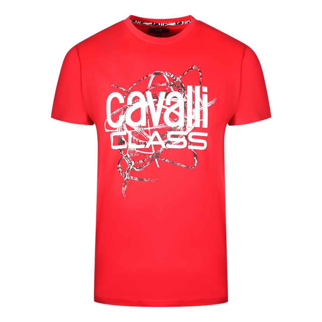 Cavalli Class Snake Skin Scribble Red T Shirt