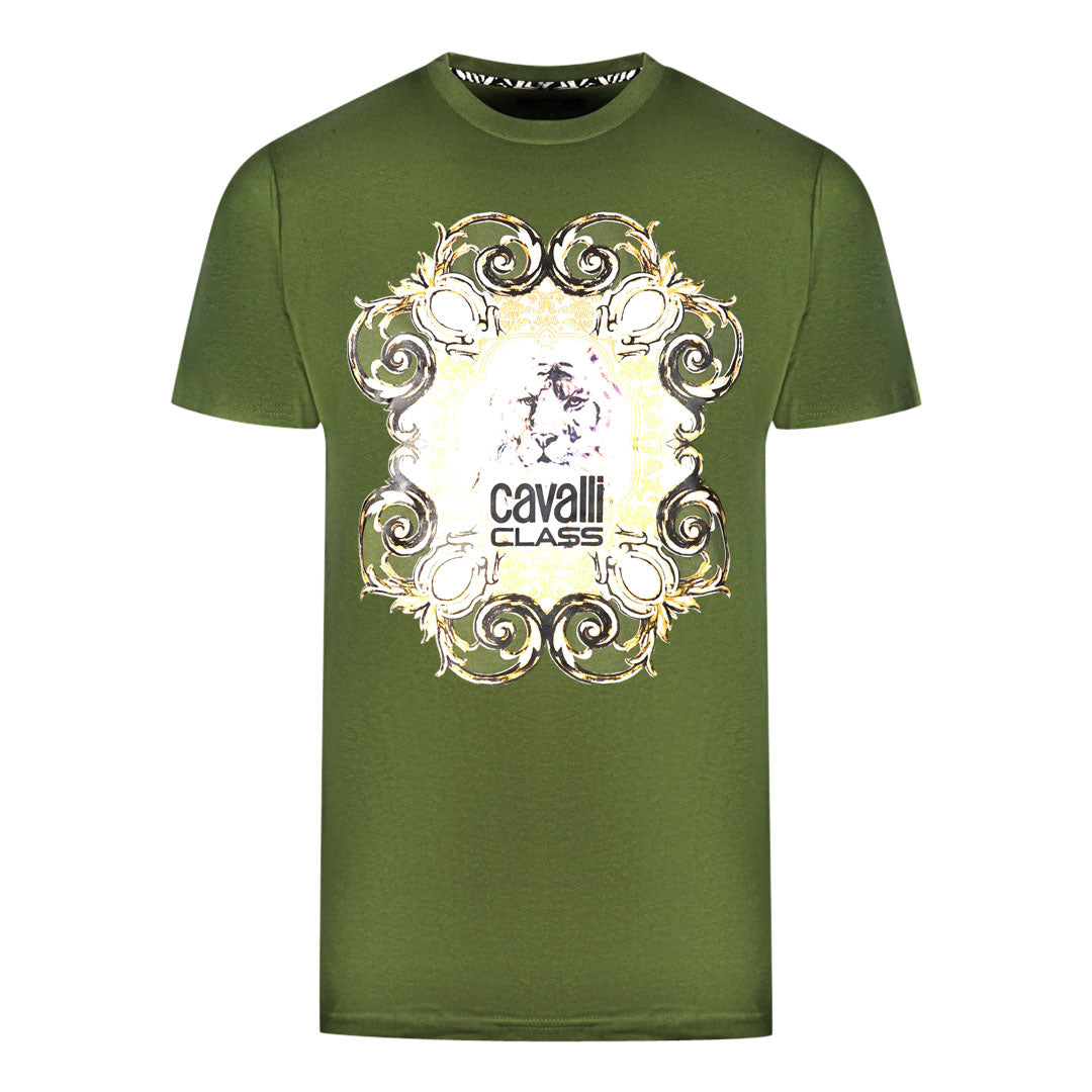 Cavalli Class Bold Tiger Emblem Design Green T-Shirt